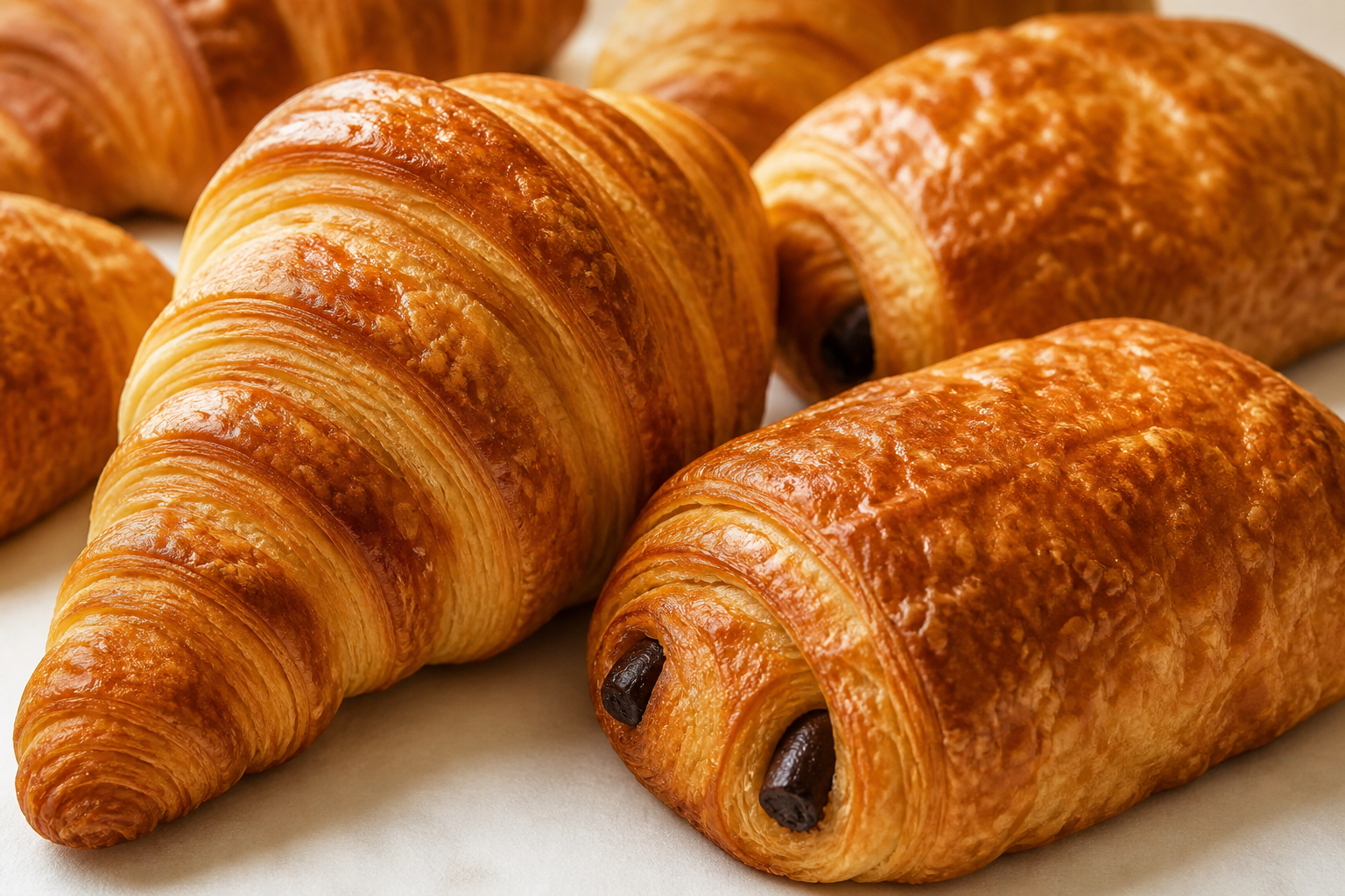 Croissants et pains au chocolat frais